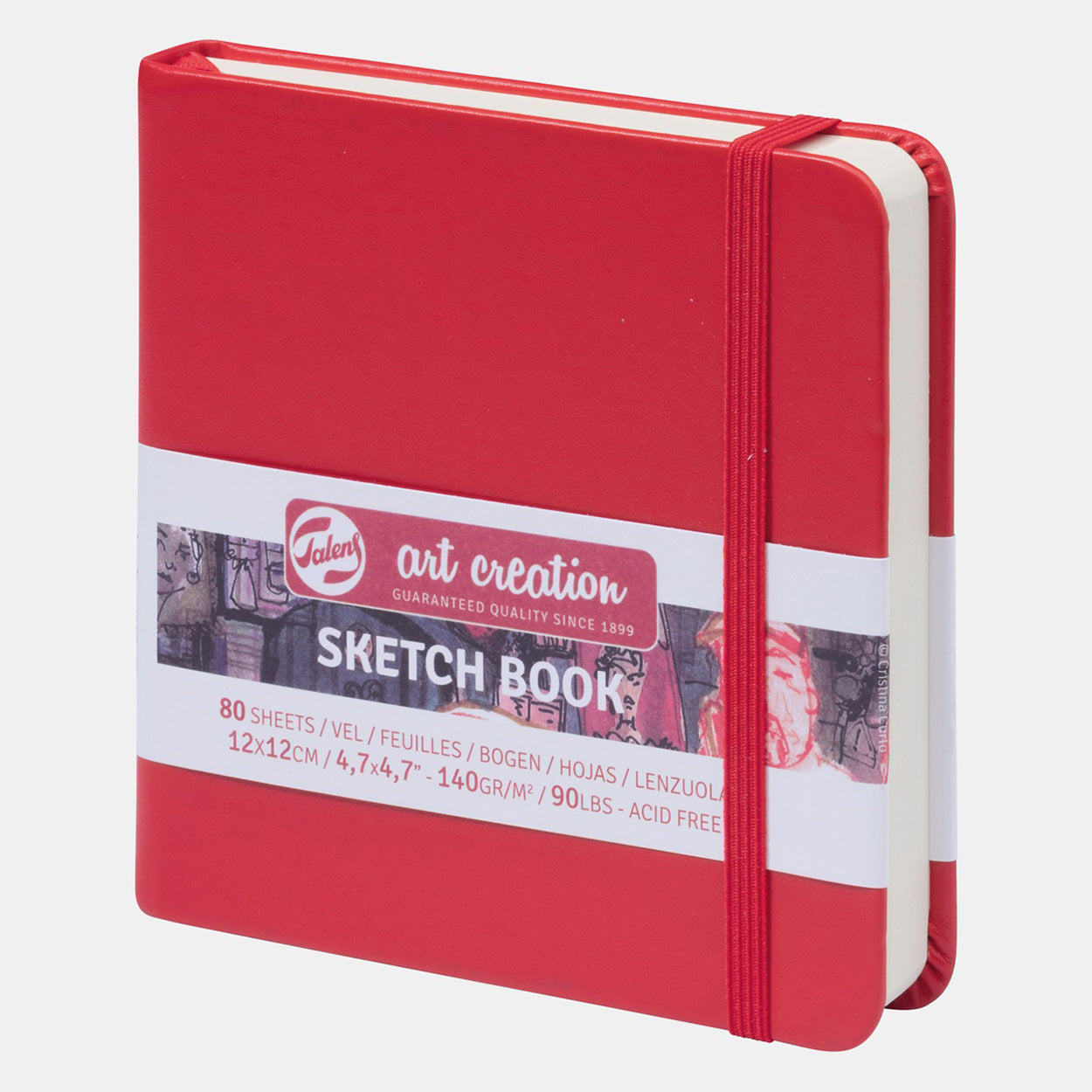 Talens Art Creation Skizzenbuch, 12cm x 12cm, 80 Seiten, Rotes Cover, 140gsm