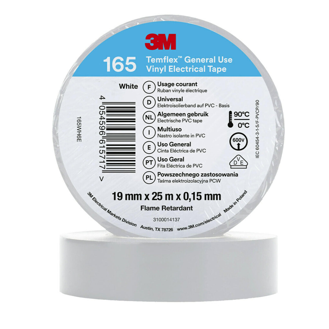 3M Temflex 165 PVC Isolierband, 19mm x 25m