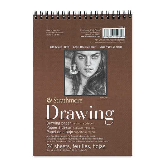 Strathmore 400-Series Wirebound Drawing Paper Pad, 6in x 8in, 24 Sheets, Medium Surface