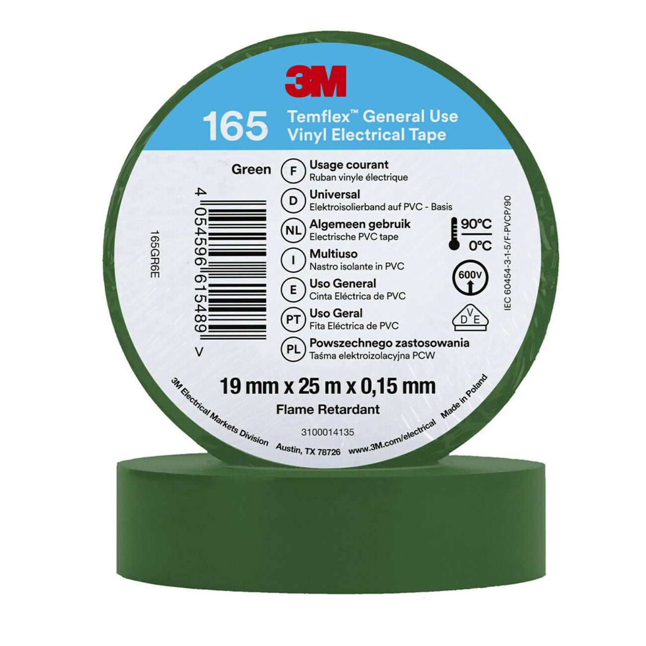3M Temflex 165 PVC Isolierband, 19mm x 25m