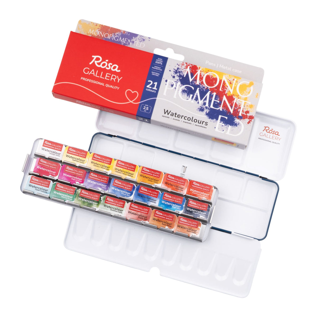 ROSA Gallery Watercolours, Monopigmented Set, 21x 2.5ml Pans