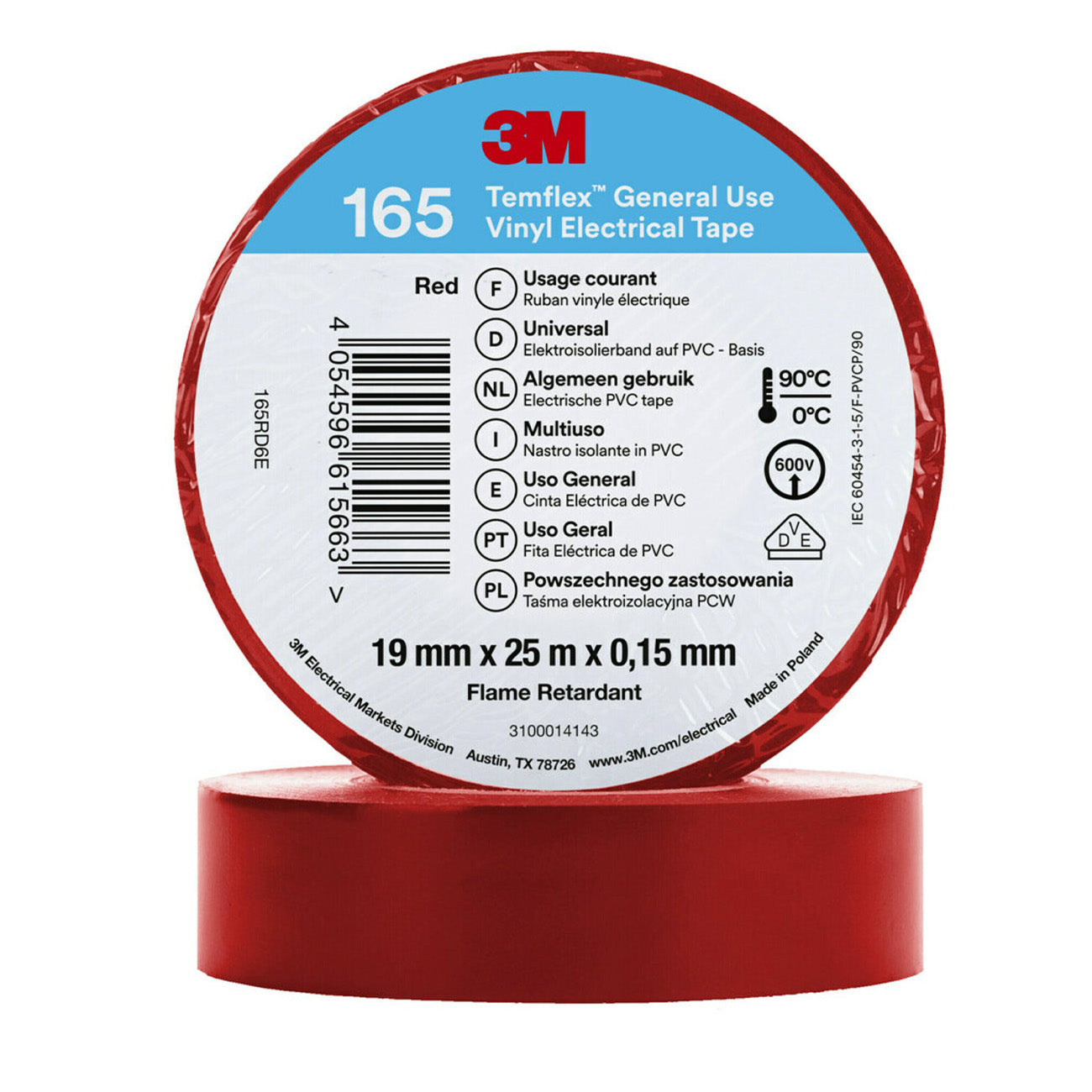 3M Temflex 165 PVC Isolierband, 19mm x 25m
