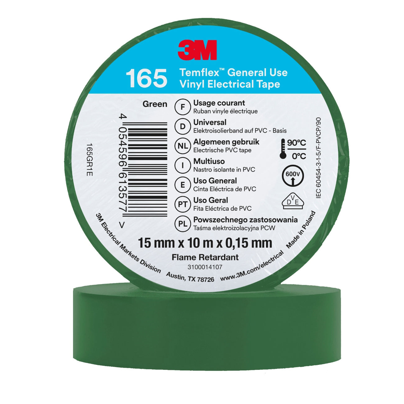 3M Temflex 165 PVC Electrical Insulation Tape, 15mm x 10m | 11 Colour Options