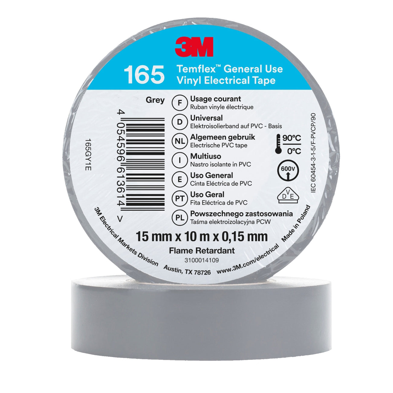 3M Temflex 165 PVC Electrical Insulation Tape, 15mm x 10m | 11 Colour Options