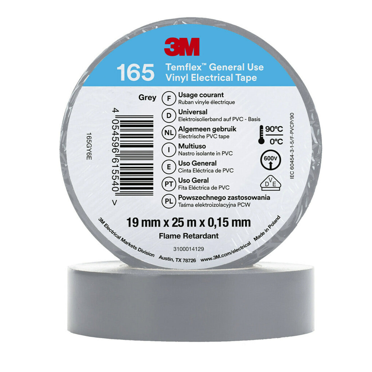 3M Temflex 165 PVC Isolierband, 19mm x 25m