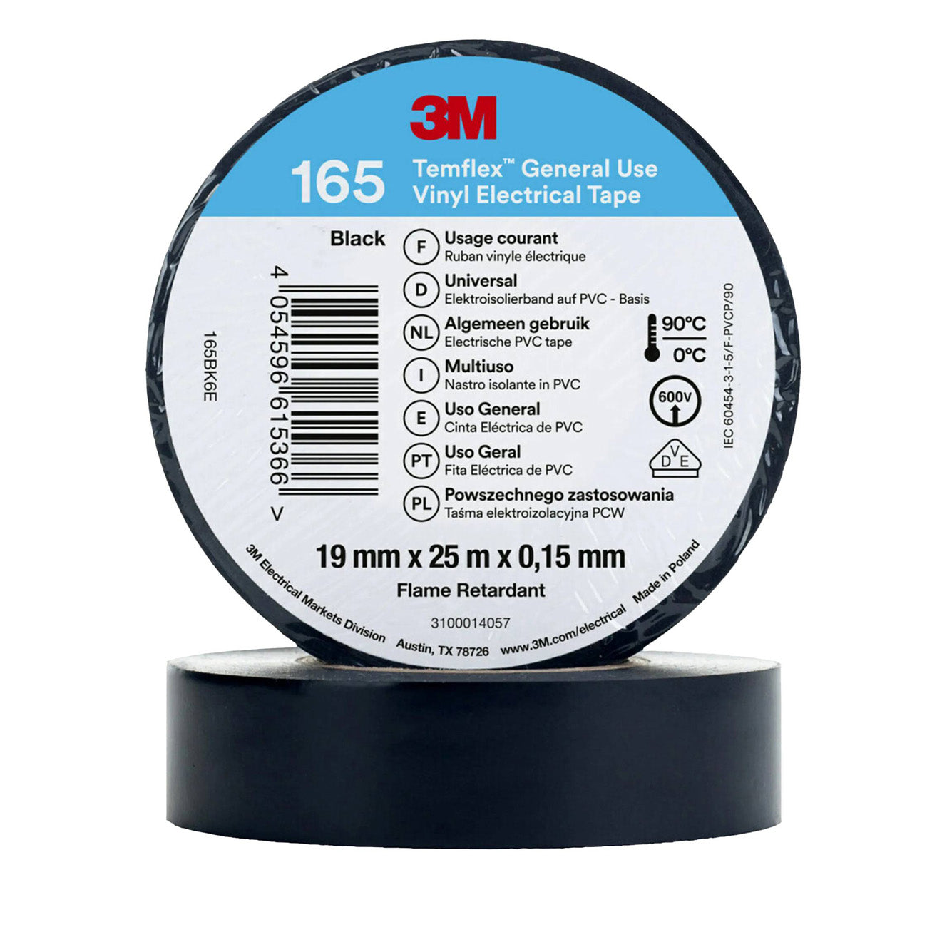 3M Temflex 165 PVC Isolierband, 19mm x 25m