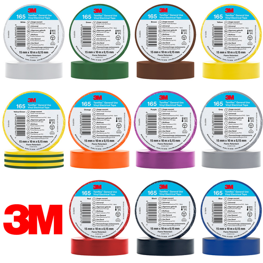 Ruban isolant électrique en PVC 3M Temflex 165, 15 mm x 10 m | 11 options de couleur