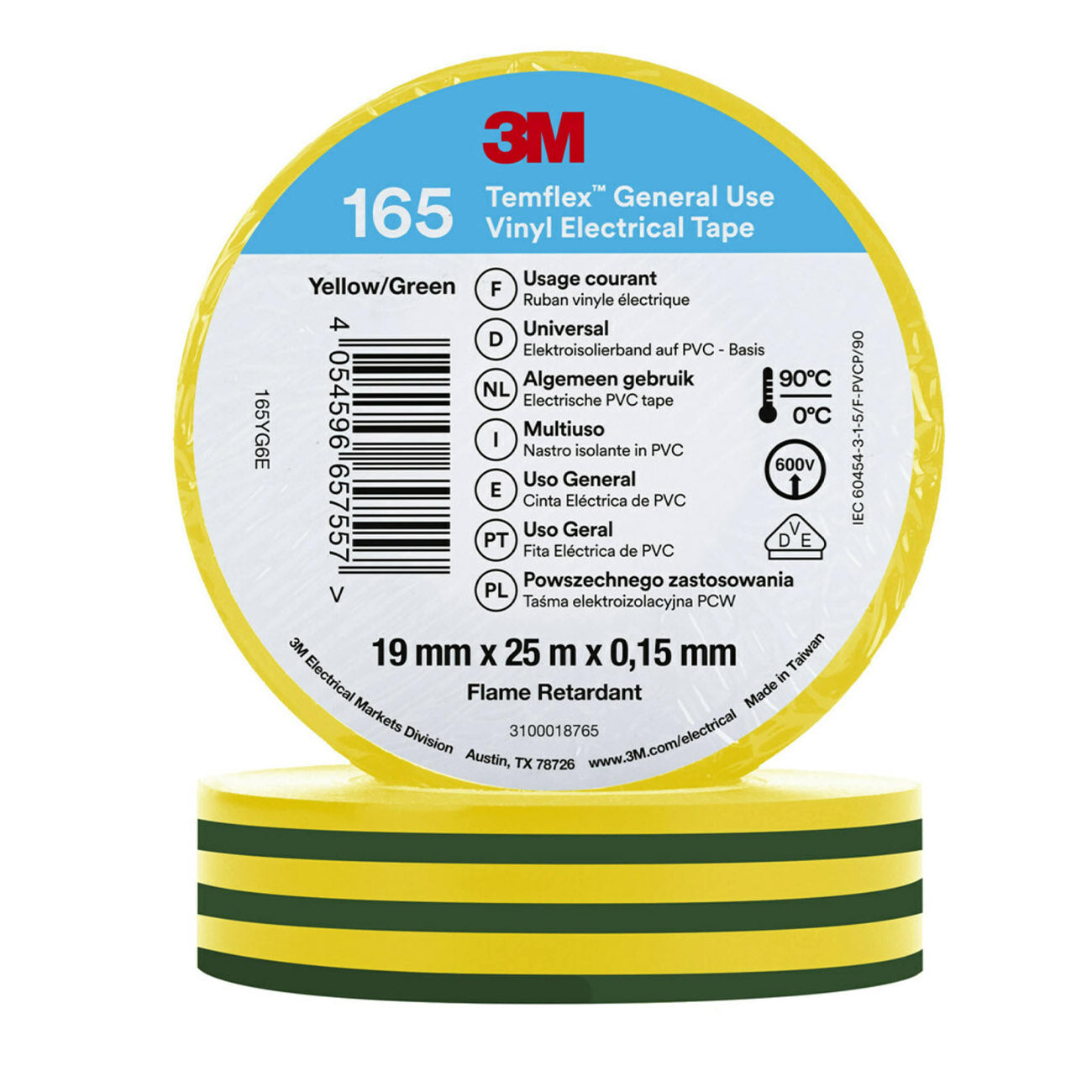 3M Temflex 165 PVC Isolierband, 19mm x 25m